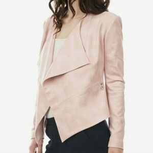 OCTAVIA Pink Moto Jacket Zip Pockets S textured Draped Pastel Faux Suede/Leather